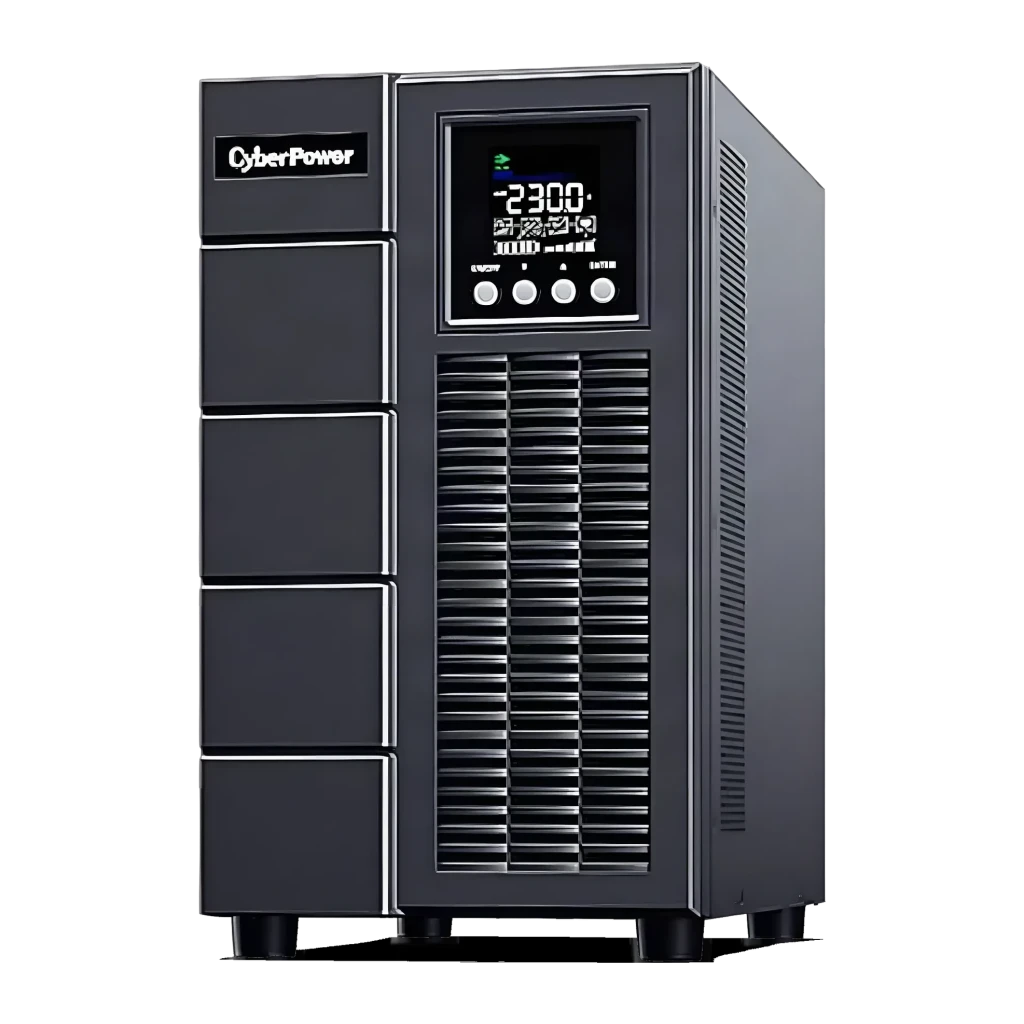 Onduleur UPS CyberPower Systems OLS3000EA-DE Online 3000VA 2700W Noir, détail: panneau avant avec écran LCD, boutons