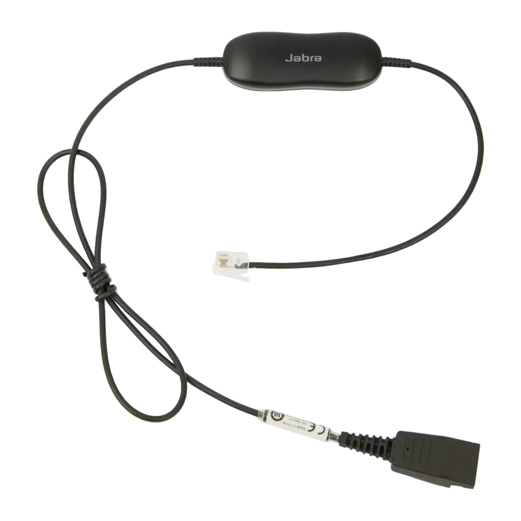 Câble adaptateur pour casques Jabra GN 1216 QD vers RJ9 Droit Avaya 9600/1600 Noir, vue de face: câble noir avec module