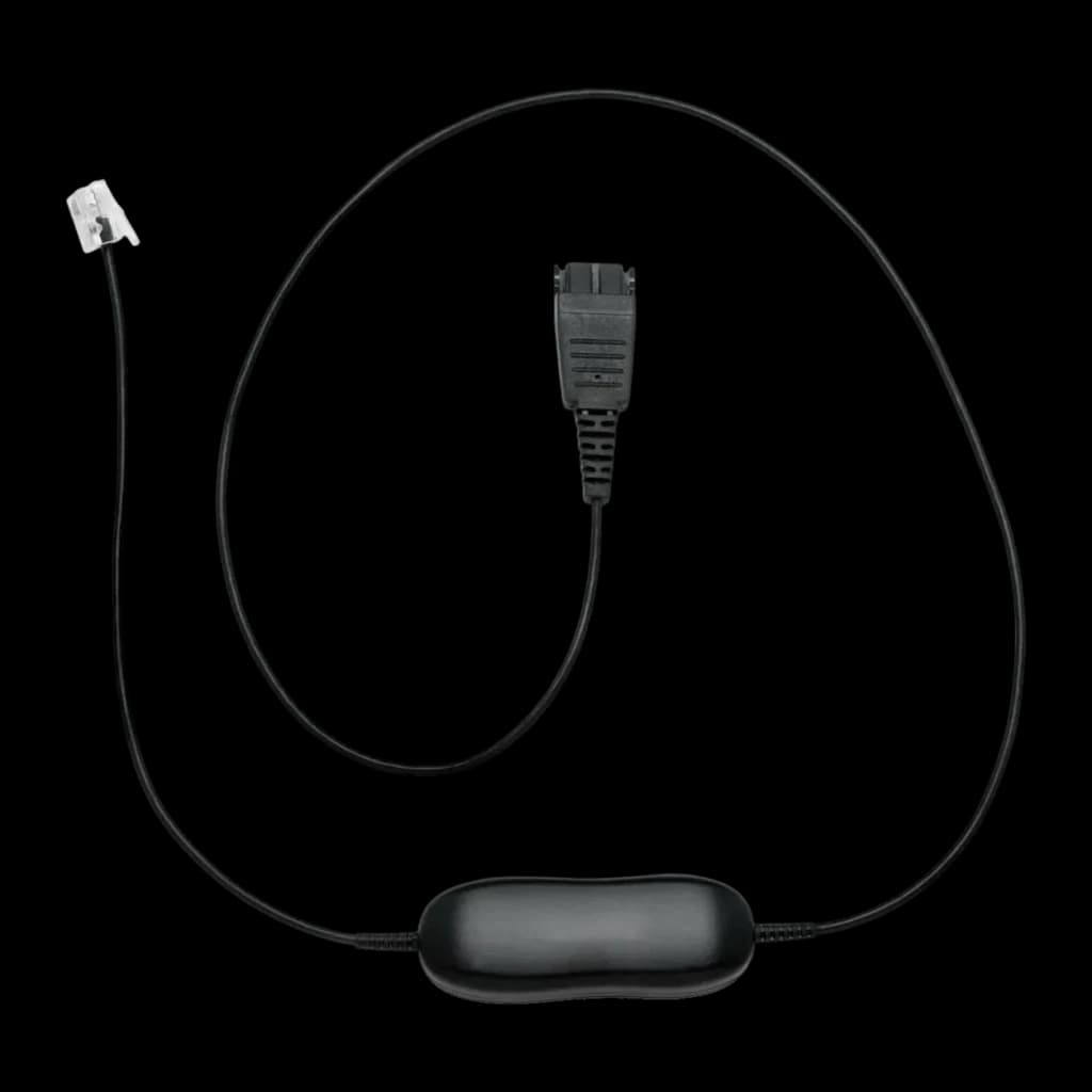 Câble adaptateur pour casques Jabra GN 1216 QD vers RJ9 Droit Avaya 9600/1600 Noir, vue arrière: connecteur QD en haut, RJ9