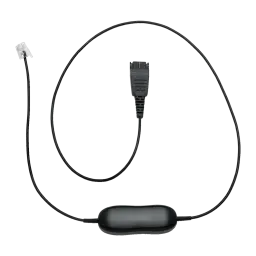 Câble adaptateur pour casques Jabra GN 1216 QD vers RJ9 Droit Avaya 9600/1600 Noir, vue arrière: connecteur QD en haut, RJ9