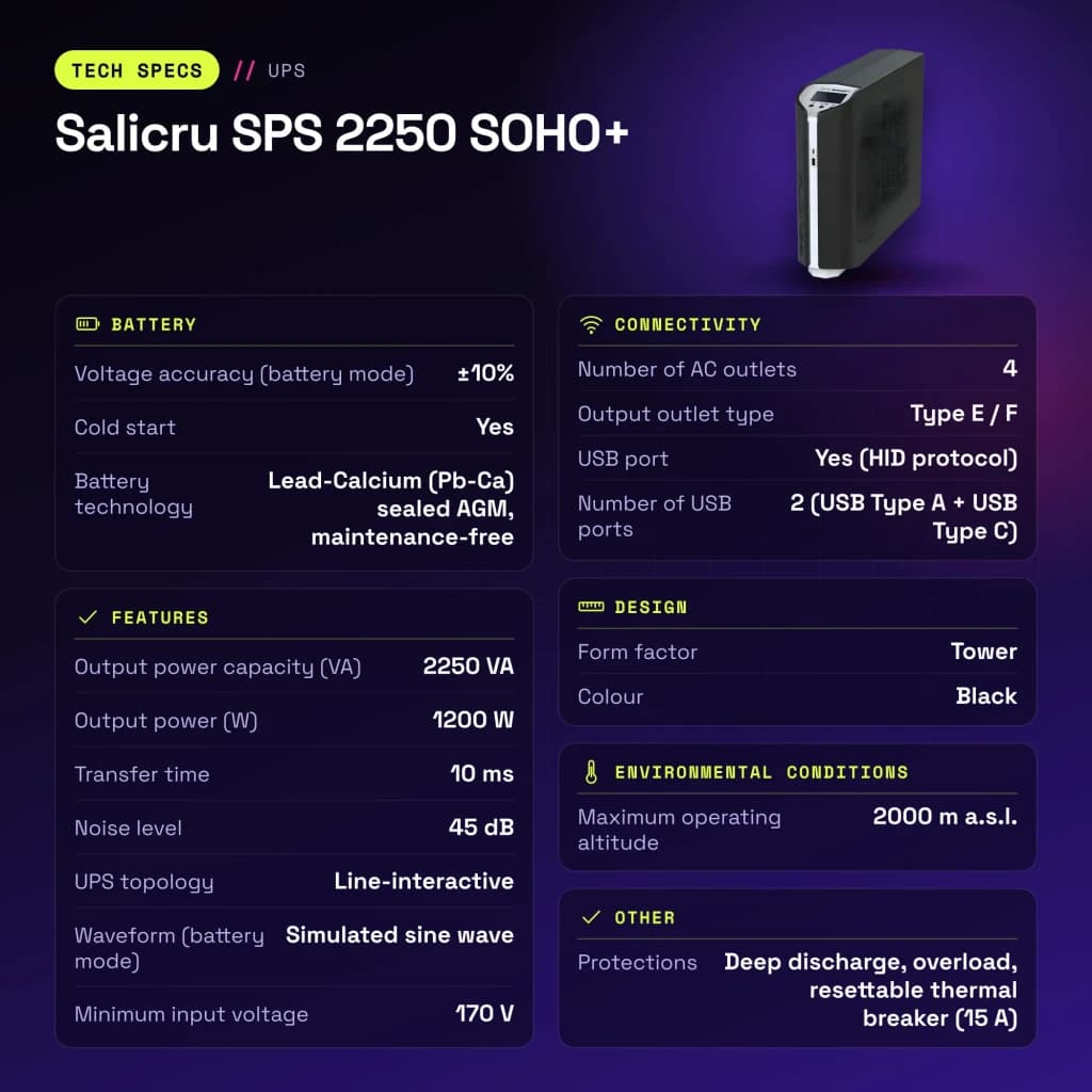 UPS Salicru SPS 2250 SOHO+ Linha Interativa 2250VA Preto - características