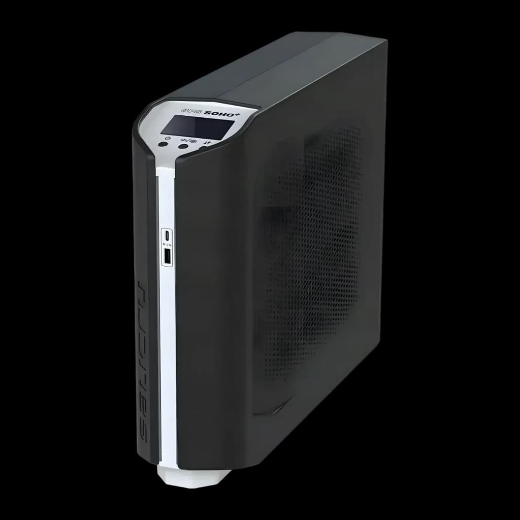 UPS Salicru SPS 2250 SOHO+ Linha Interativa 2250VA Preto, vista frontal: carcaça preta com grelha lateral, ecrã LCD e portas