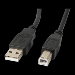 Cable usb Lanberg USB-A 2.0 a USB-B Macho/Macho con Ferrita 1.8m Negro, vista frontal: conectores USB-A y USB-B dorados