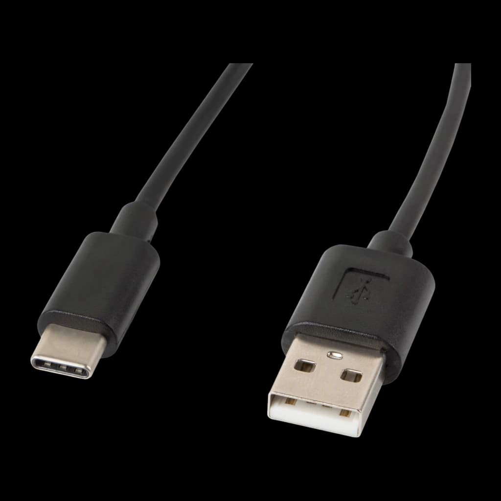 Cable usb Lanberg CA-USBO-10CC-0018-BK USB-C a USB-A 1,8m Negro, vista frontal: conector USB-C izquierda y USB-A derecha