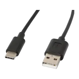 Cable usb Lanberg CA-USBO-10CC-0018-BK USB-C a USB-A 1,8m Negro, vista frontal: conector USB-C izquierda y USB-A derecha