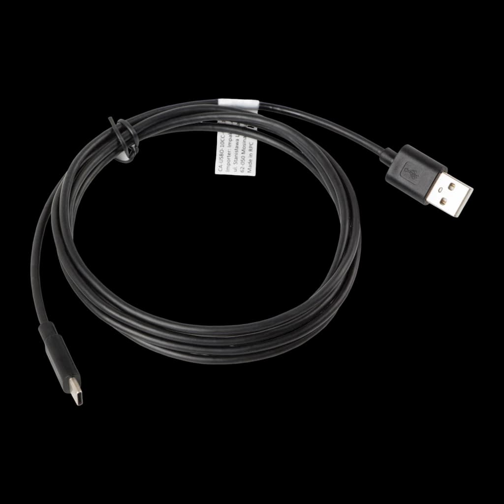 Cable usb Lanberg CA-USBO-10CC-0018-BK USB-C a USB-A 1,8m Negro, detalle: cable enrollado con conector USB-A y extremo USB-C
