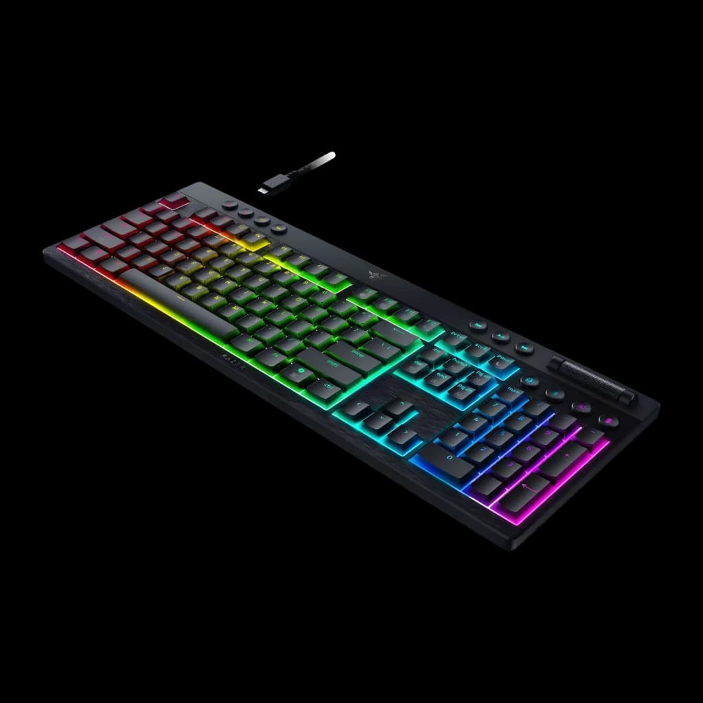 Teclado Gaming Razer BlackWidow V4 Low-Profile HyperSpeed Inalámbrico Negro, detalle: iluminación RGB multicolor en teclas
