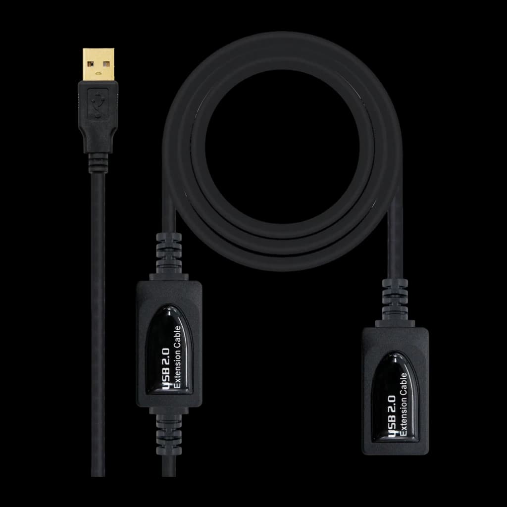 Cable prolongador Nanocable 10.01.0213 USB-A a USB-A Macho/Hembra Negro, vista frontal: conector macho dorado, cable