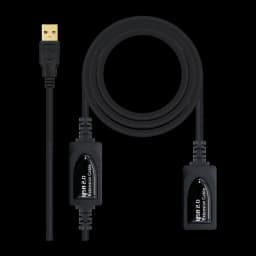 Cable prolongador Nanocable 10.01.0213 USB-A a USB-A Macho/Hembra Negro, vista frontal: conector macho dorado, cable