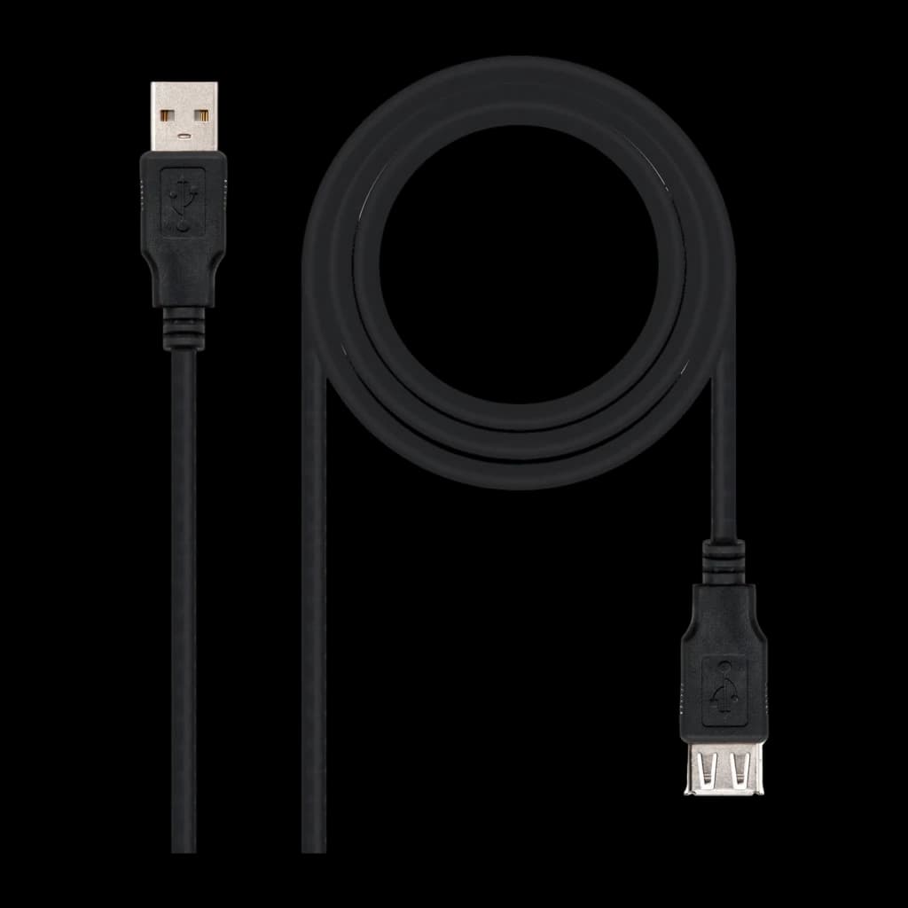 Cable Nanocable USB 2.0 Tipo A Macho/Hembra 1,8 m USB-A a USB-A Negro, vista frontal: conector macho dorado y hembra negros