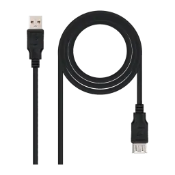 Cable Nanocable USB 2.0 Tipo A Macho/Hembra 1,8 m USB-A a USB-A Negro, vista frontal: conector macho dorado y hembra negros