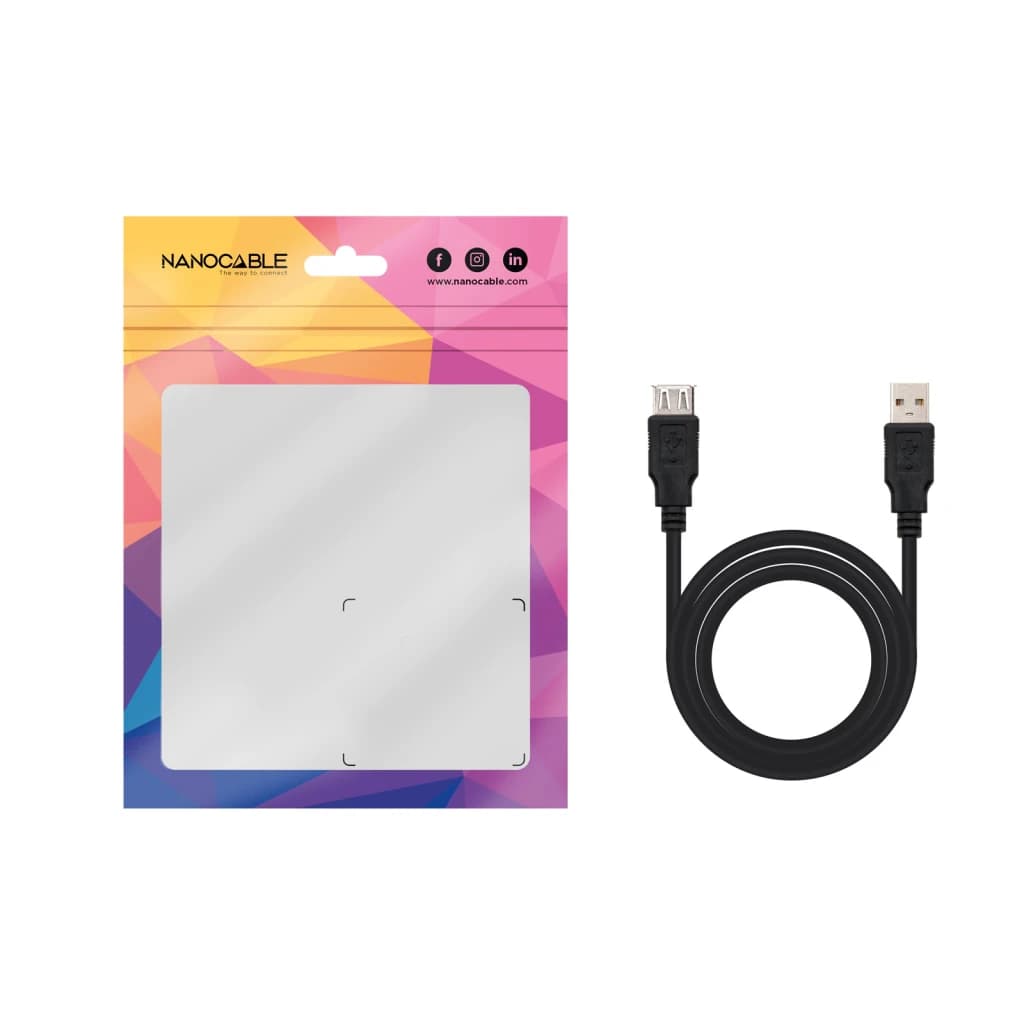 Cable Nanocable USB 2.0 Tipo A Macho/Hembra 1,8 m USB-A a USB-A Negro, contenido de la caja: embalaje Nanocable y cable