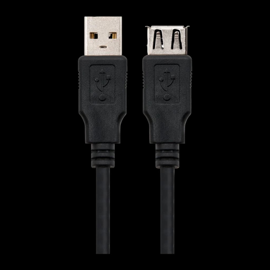 Cable Nanocable USB 2.0 Tipo A Macho/Hembra 1,8 m USB-A a USB-A Negro, detalle: conectores macho y hembra con logo USB