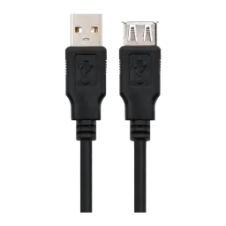 Cable Nanocable USB 2.0 Tipo A Macho/Hembra 1,8 m USB-A a USB-A Negro, detalle: conectores macho y hembra con logo USB