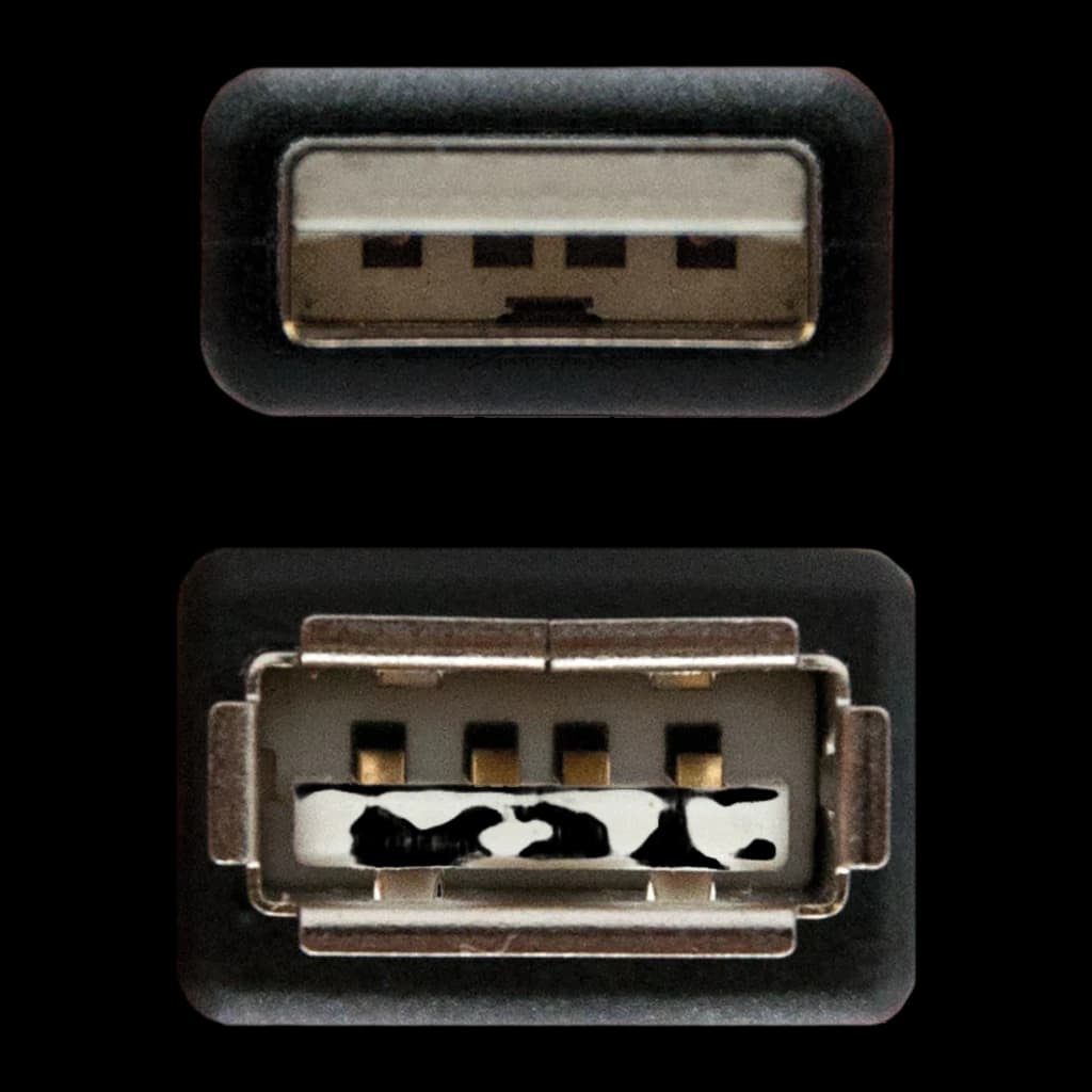 Cable Nanocable USB 2.0 Tipo A Macho/Hembra 1,8 m USB-A a USB-A Negro, detalle: conectores macho y hembra vistos de frente