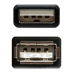 Cable Nanocable USB 2.0 Tipo A Macho/Hembra 1,8 m USB-A a USB-A Negro, detalle: conectores macho y hembra vistos de frente