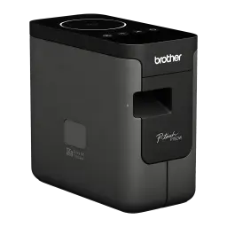 Rotuladora Brother PT-P750W WiFi Negro, vista frontal: cuerpo compacto gris oscuro, logo Brother, ranura de cinta y botones