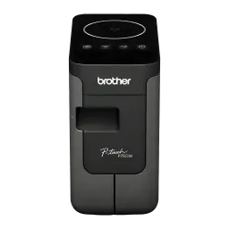 Rotuladora Brother PT-P750W WiFi Negro, detalle frontal: panel táctil circular, botones WiFi y encendido, ranura de cinta