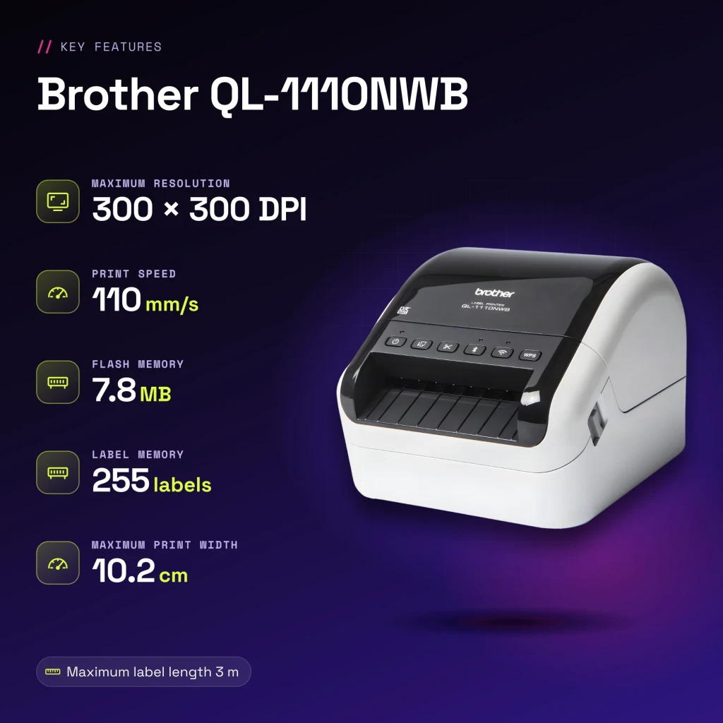 Impresora de etiquetas Brother QL-1110NWBc Monocromo WiFi Bluetooth - características
