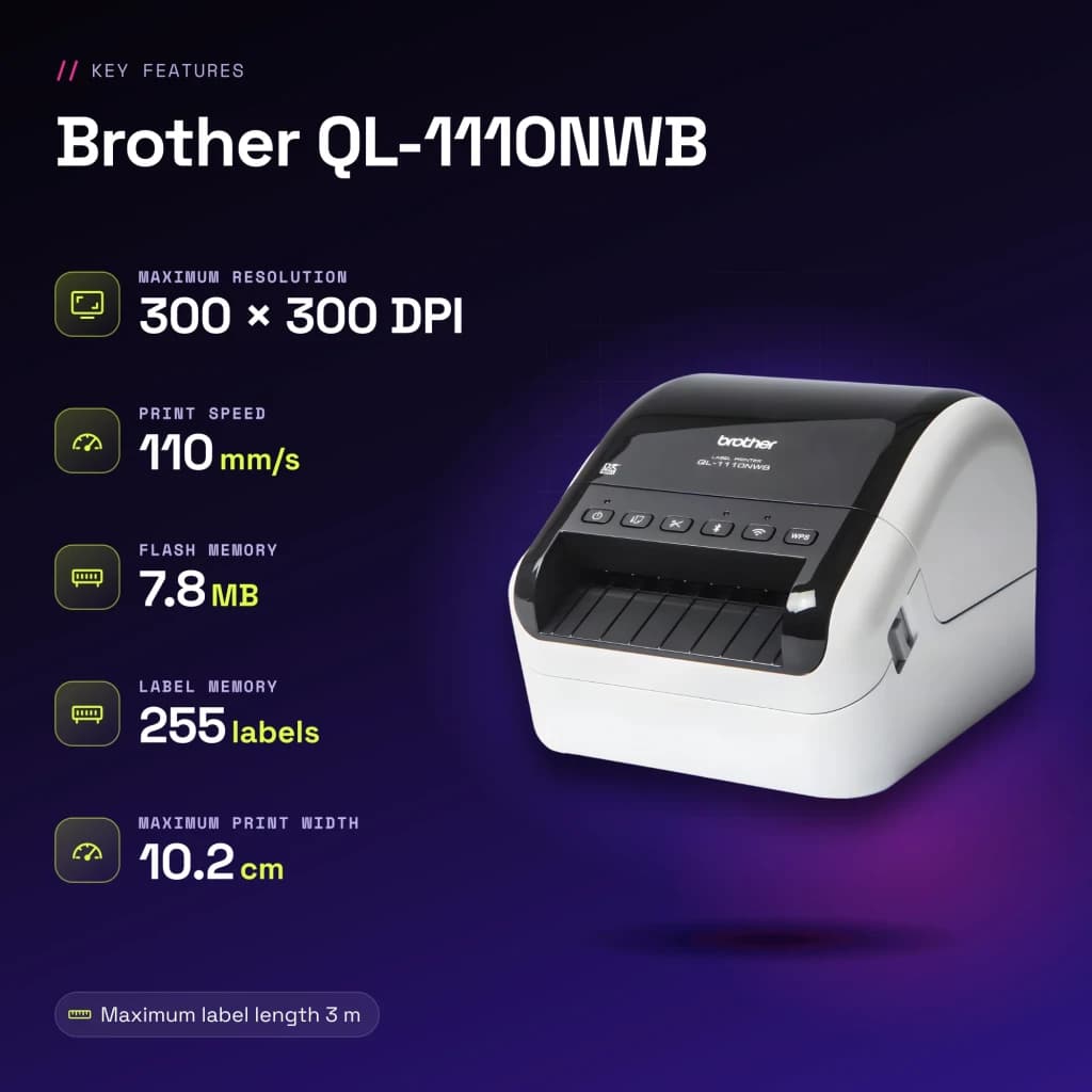 Impresora de etiquetas Brother QL-1110NWBc Monocromo WiFi Bluetooth - características