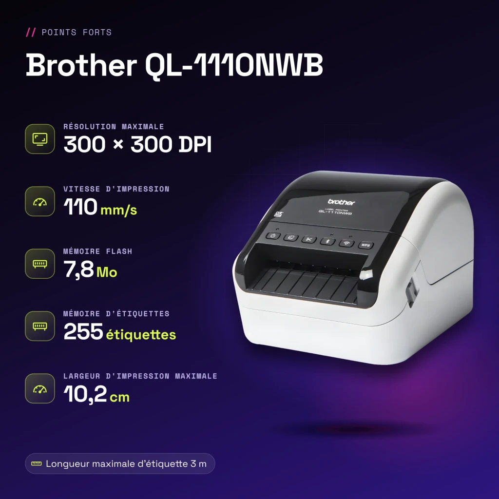 Impresora de etiquetas Brother QL-1110NWBc Monocromo WiFi Bluetooth - características