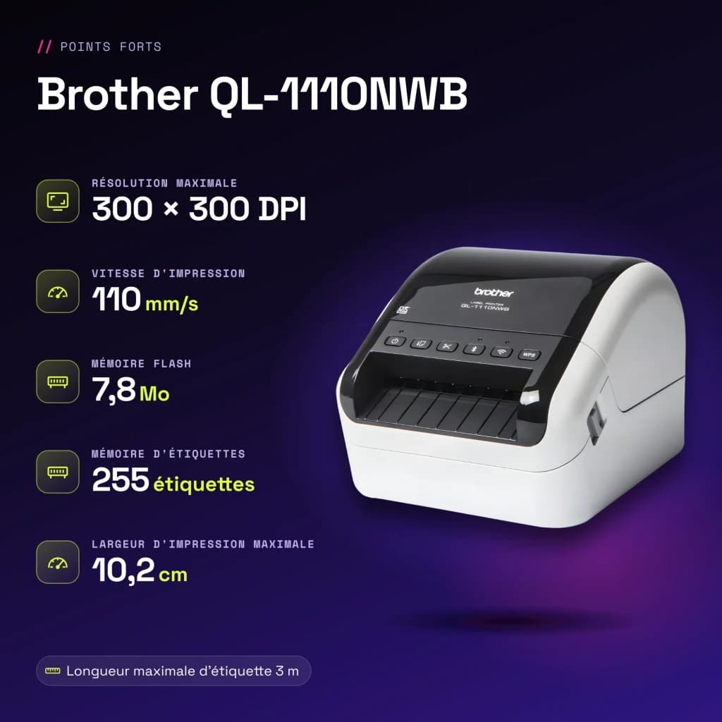 Impresora de etiquetas Brother QL-1110NWBc Monocromo WiFi Bluetooth - características