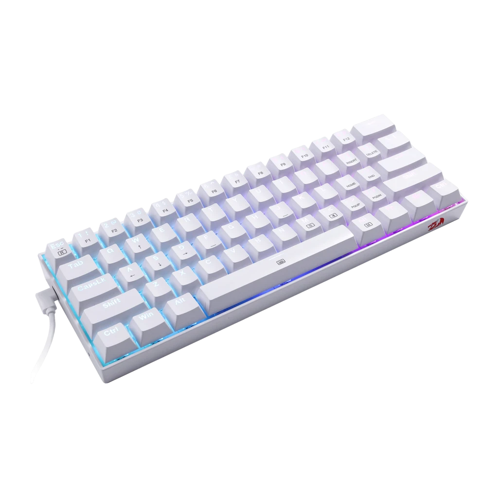 Teclado Gaming Redragon Dragonborn K630 Mecânico Switch Brown RGB Branco, detalhe: vista em perspectiva com retroiluminação