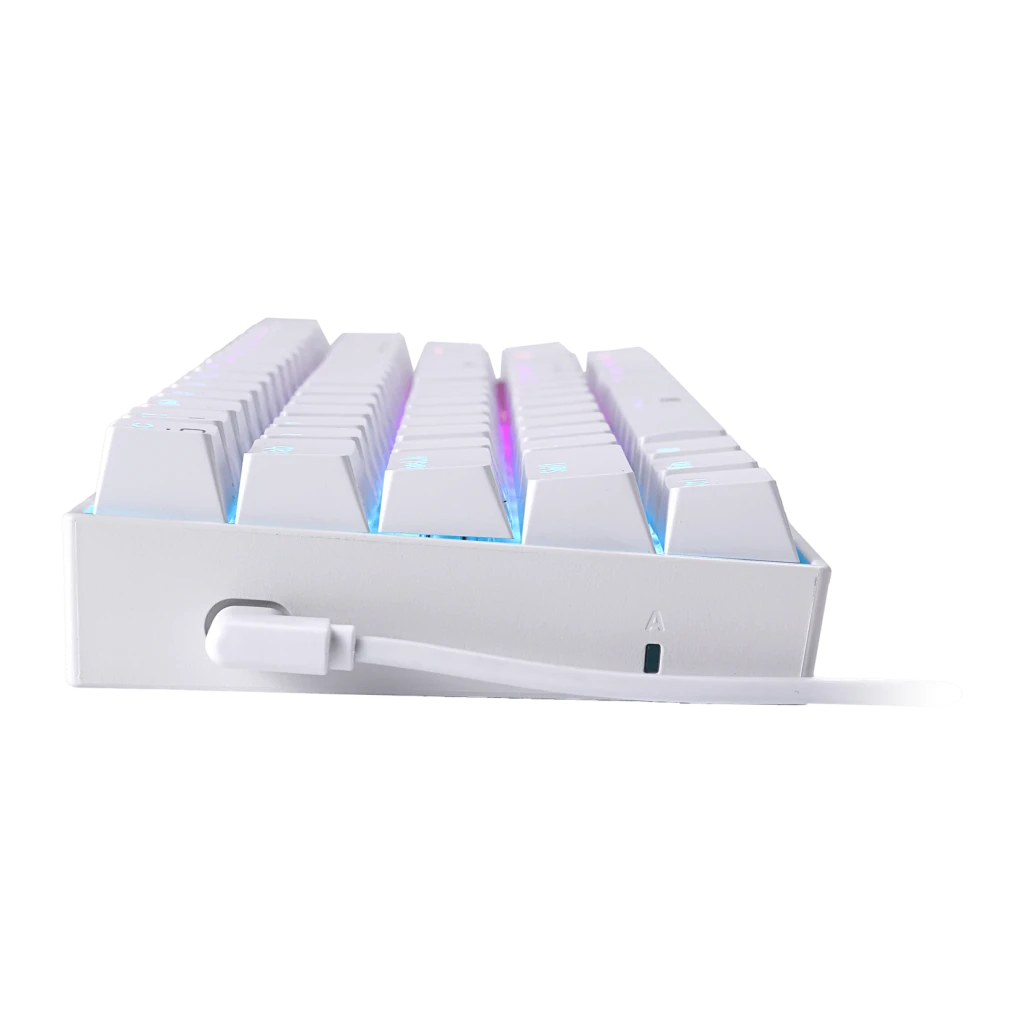 Teclado Gaming Redragon Dragonborn K630 Mecânico Switch Brown RGB Branco, detalhe lateral: iluminação RGB entre teclas
