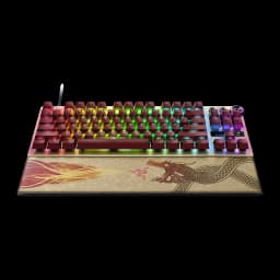 Clavier Gaming Razer Huntsman V3 Pro Tenkeyless CS2 Edition Or, détail: touches bordeaux rétroéclairées RGB