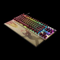 Clavier Gaming Razer Huntsman V3 Pro Tenkeyless CS2 Edition Or, détail: touches bordeaux rétroéclairées RGB