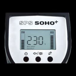 Sai ups Salicru SPS 1650 SOHO+ Linha Interativa 1650VA 900W Preto, detalhe: ecrã LCD com 230V, indicadores BATT e LOAD