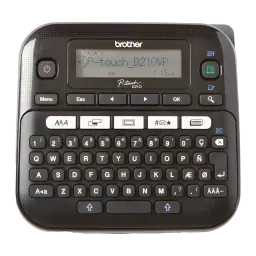 Brother P-touch PT-D210VP Impresora de etiquetas Monocromo Negro, vista frontal: teclado QWERTY y pantalla LCD con texto