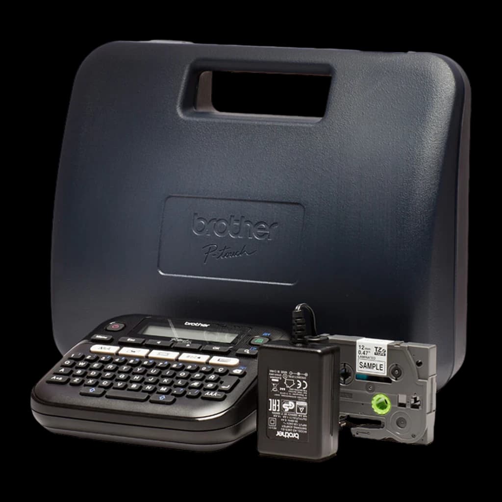 Brother P-touch PT-D210VP Impresora de etiquetas Monocromo Negro, detalle: maletín rígido Brother, impresora, adaptador