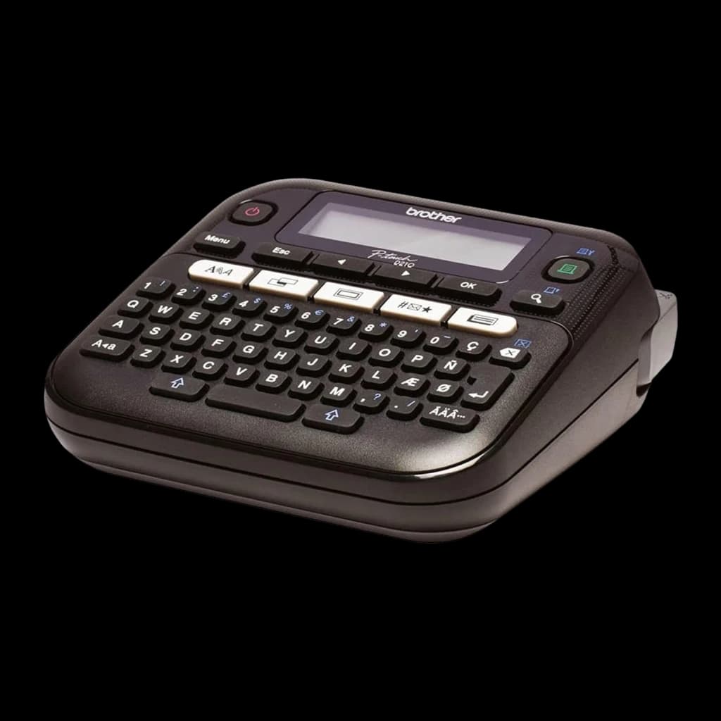 Brother P-touch PT-D210VP Impresora de etiquetas Monocromo Negro, detalle: teclado QWERTY completo, pantalla LCD y botón