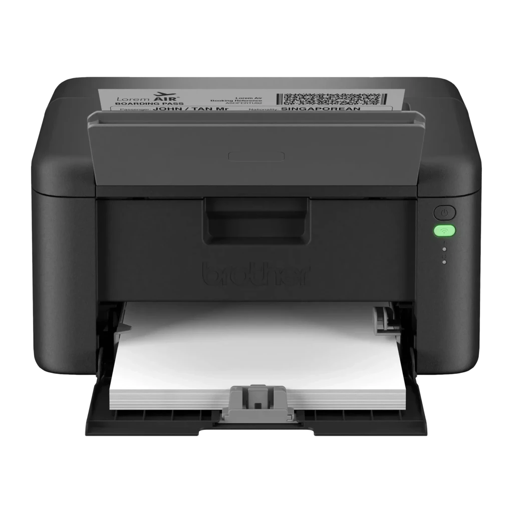 Impresora Brother HL-L1242W Láser Monocromo WiFi Dúplex Manual Negro, detalle frontal: bandeja de papel abierta con folios