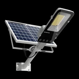 Lámpara solar Superfire 1200lm 120m² FF5-C, vista frontal: cabezal LED con matriz de LEDs dorados, panel solar azul