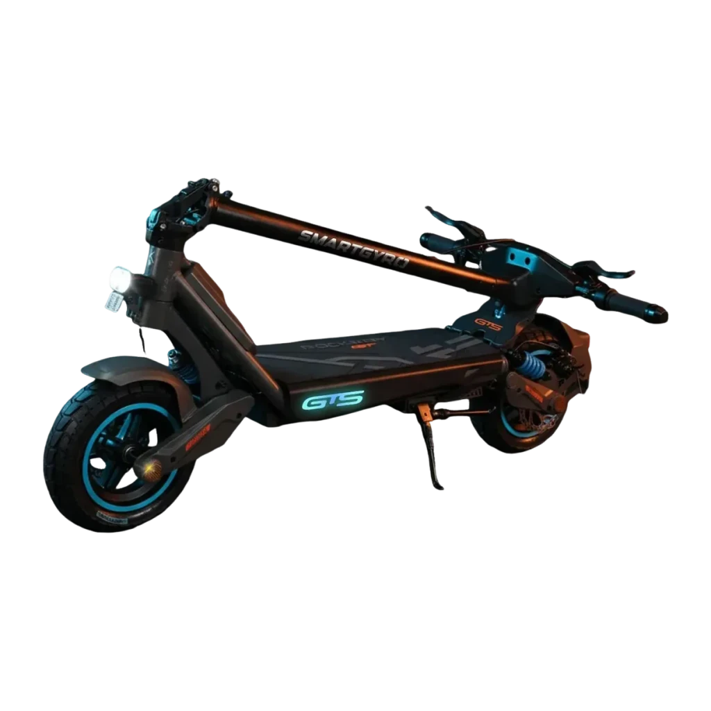 Patinete Eléctrico SmartGyro Rockway GTS 1000W 75km 25km/h 10 pulgadas Negro, detalle: logo GTS iluminado en azul