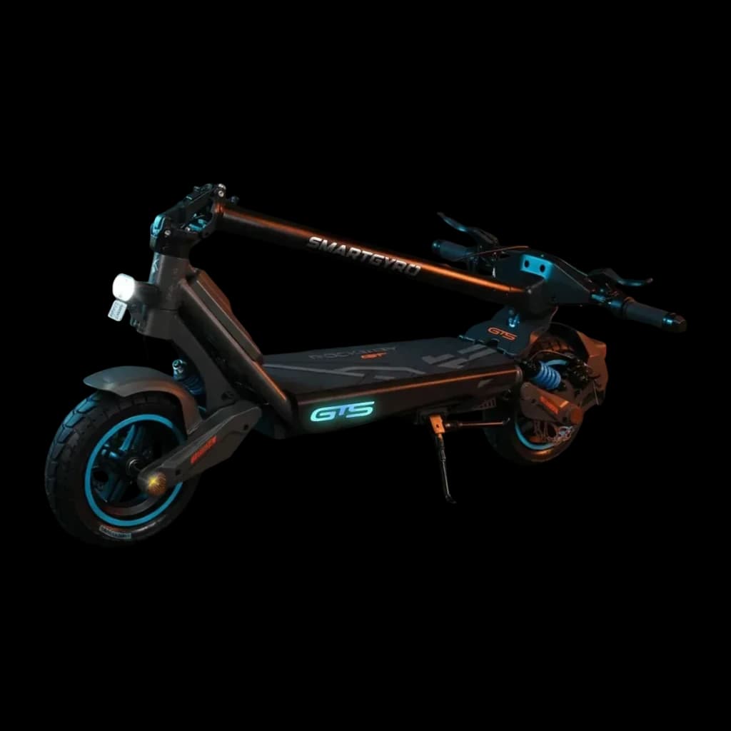 Patinete Eléctrico SmartGyro Rockway GTS 1000W 75km 25km/h 10 pulgadas Negro, detalle: logo GTS iluminado en azul
