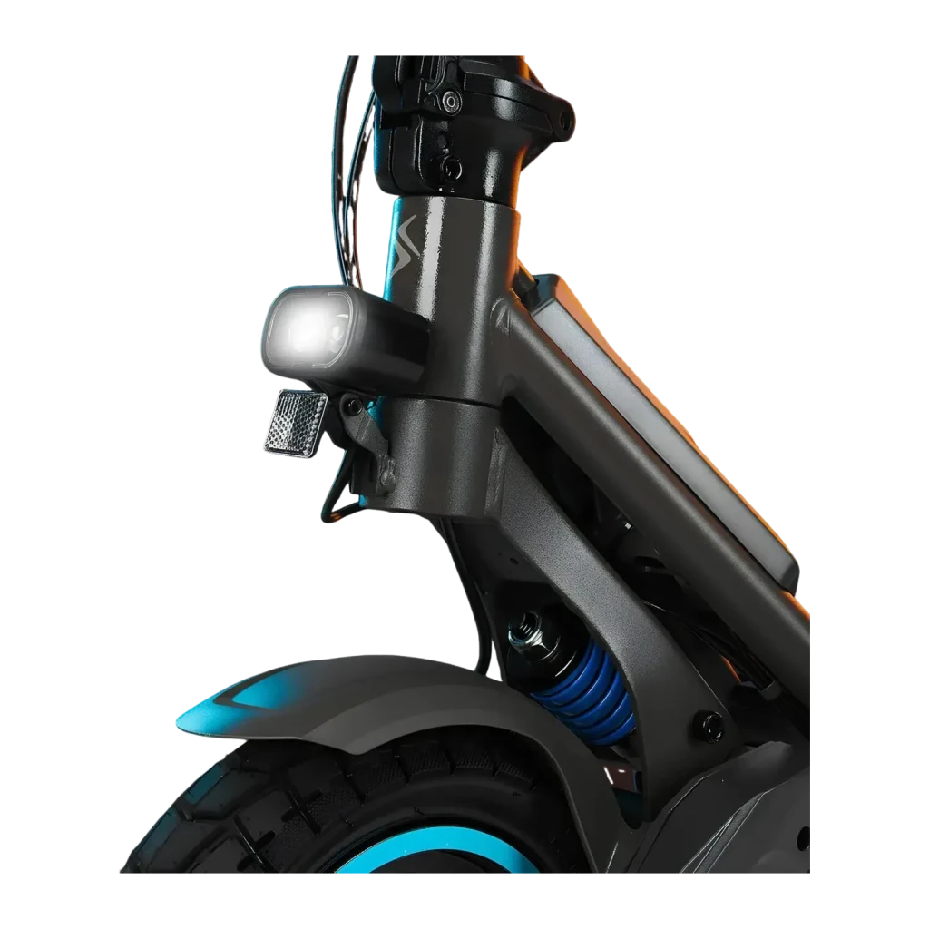 Patinete Eléctrico SmartGyro Rockway GTS 1000W 75km 25km/h 10 pulgadas Negro, detalle: faro frontal LED, amortiguador azul