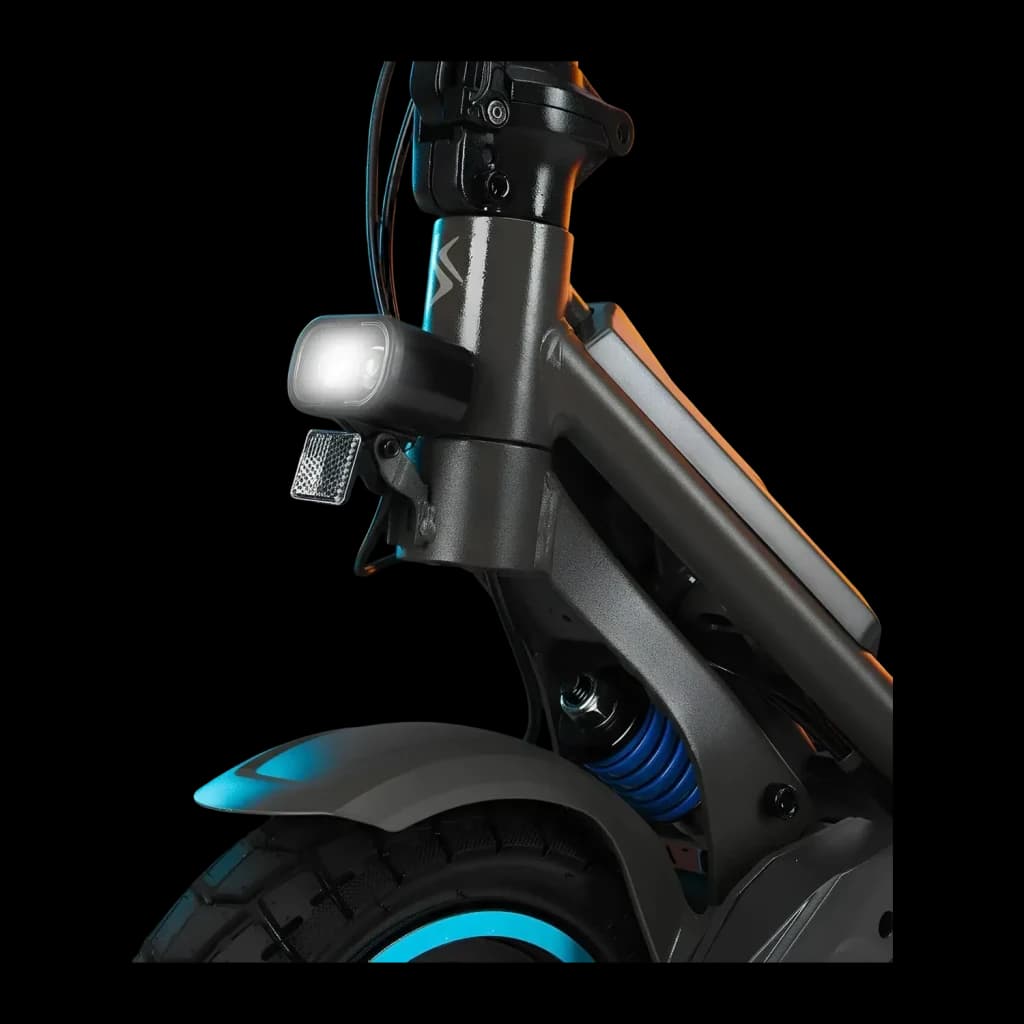Patinete Eléctrico SmartGyro Rockway GTS 1000W 75km 25km/h 10 pulgadas Negro, detalle: faro frontal LED, amortiguador azul