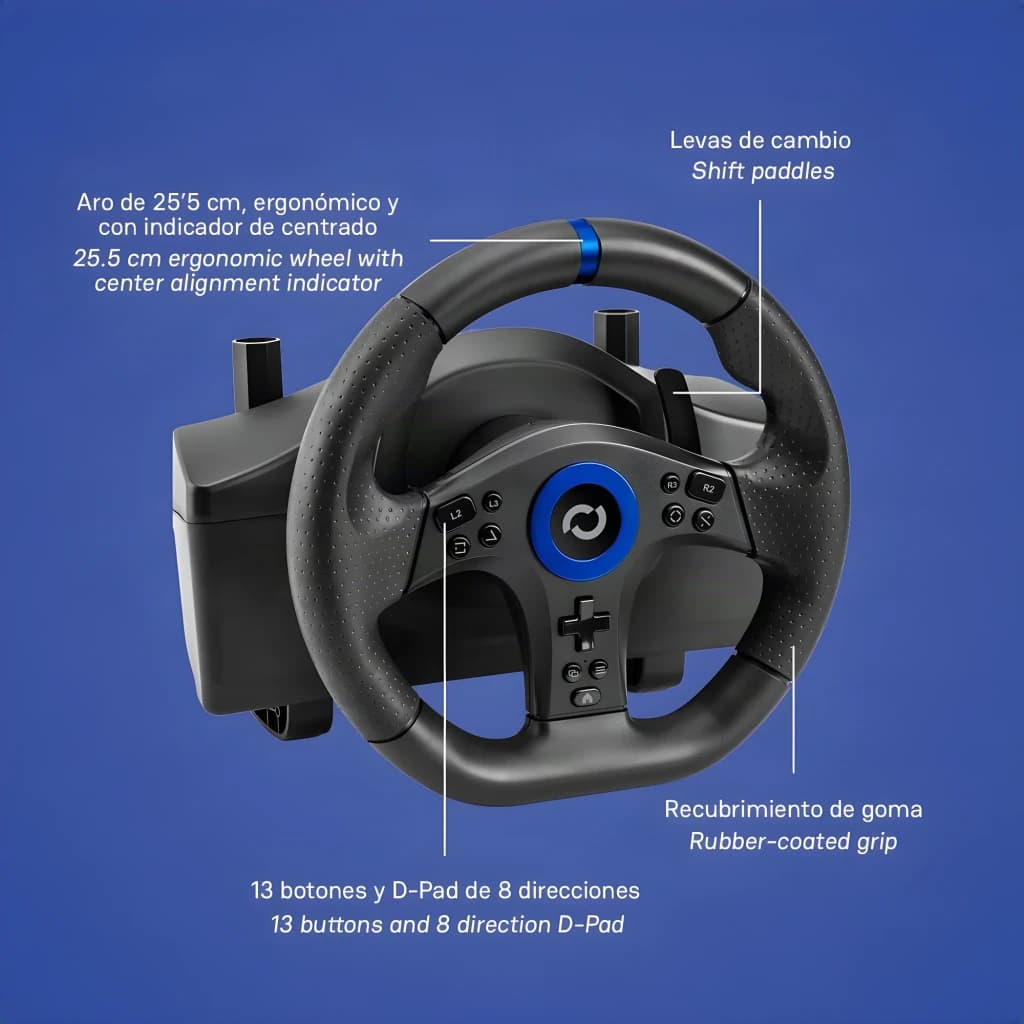 Volant de course Blade BR5 Vibration par retour PS5/PC Noir, infographie: palettes, jante 25,5 cm, D-Pad et revêtement