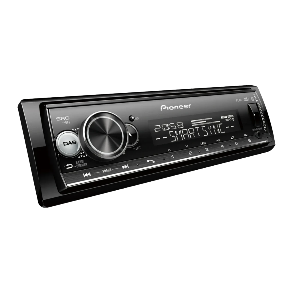 Autorradio Pioneer Negro Android Auto 1 DIN Bluetooth MVH-S520DABAN, detalle: pantalla iluminada con texto SmartSync, mando