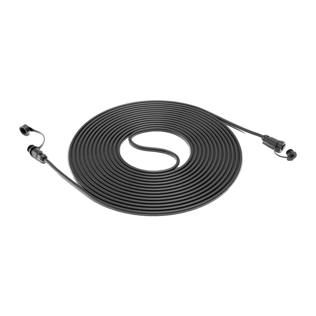 Câble d'extension d'antenne Segway Navimow Noir X3A02E, détail: câble enroulé en spirale avec deux connecteurs filetés
