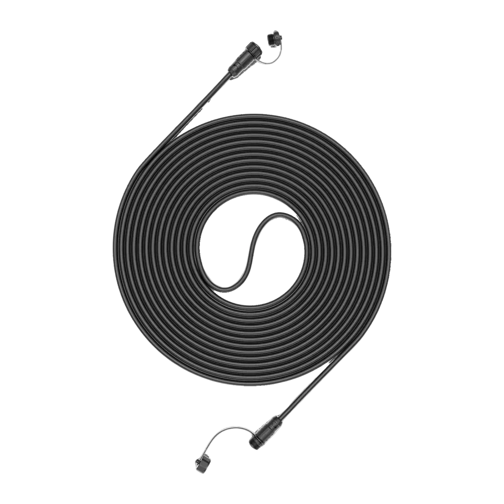 Câble d'extension d'antenne Segway Navimow Noir X3A02E, détail: câble enroulé en spirale avec deux connecteurs filetés