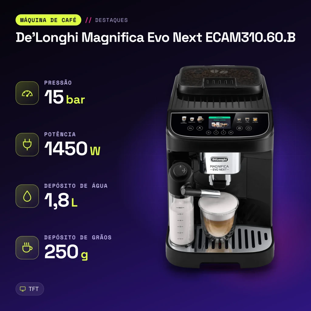 Cafetera Superautomática De'Longhi Magnifica Evo Next 1,8L Molinillo integrado Negro ECAM310.60.B - características