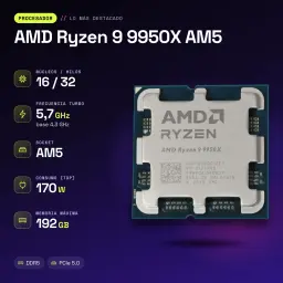 AMD Ryzen 9 9950X AM5 16 Núcleos Tray - características