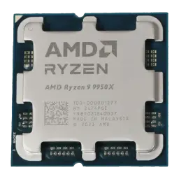 AMD Ryzen 9 9950X AM5 16 Núcleos Tray, vista frontal: IHS prateado com logo AMD Ryzen e número de série gravado