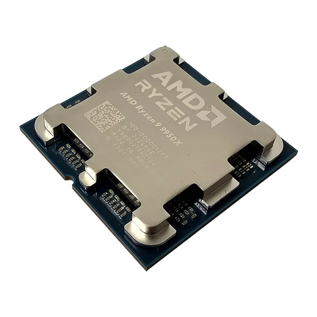 AMD Ryzen 9 9950X AM5 16 Núcleos Tray, detalhe: IHS metálico com gravação AMD Ryzen e etiqueta de série visível