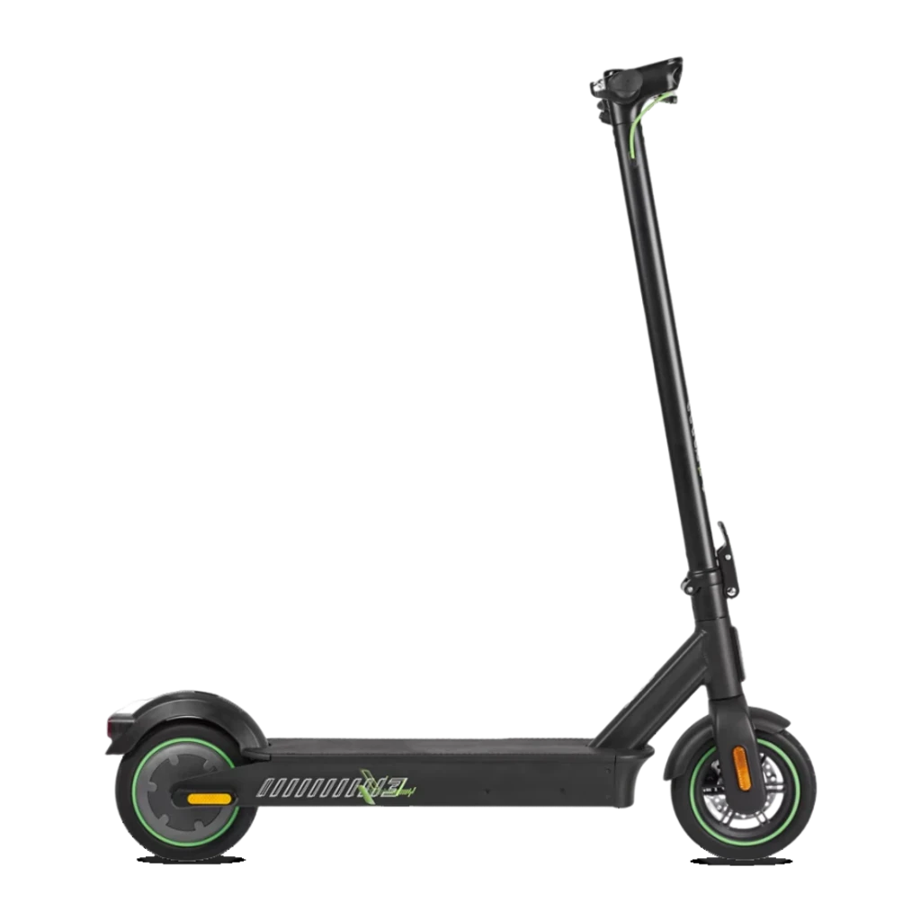 Patinete Eléctrico Acer ES Series 3 Advance AES023 350W 25km 20km/h Negro, detalle lateral: ruedas con aro verde, manillar