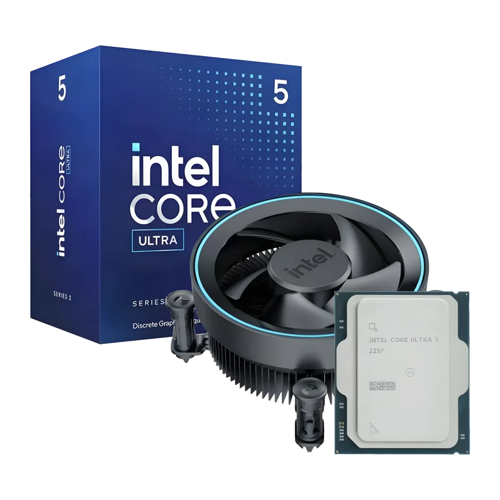 Intel Core Ultra 5 225F 10 Cœurs LGA1851 Box, contenu de la boîte: boîte bleue, ventirad à anneau LED bleu et processeur